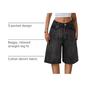 <b>High</b> <b>Waisted</b> Loose Fit Black Denim <b>Shorts</b> Straight Leg Stonewashed Casual Summer Women's <b>Shorts</b> Best Selling <b>Jeans</b> <b>Shorts</b> - Product Image 2