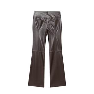 Pantalones de Cintura Alta para Mujer Talla Grande, Estilo Motero, Color Sólido, Recubiertos de PU, con Bolsillos, para Otoño - Product Image 2