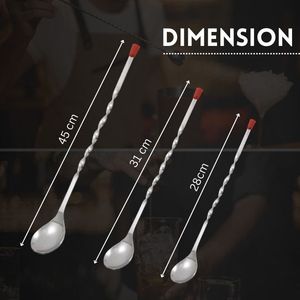 Hot Selling Reusable Stainless Steel Red Knob <b>Bar</b> Cocktail Spoon Mixer Long Handle Spiral Pattern Eco-Friendly Durable Easy - Product Image 3