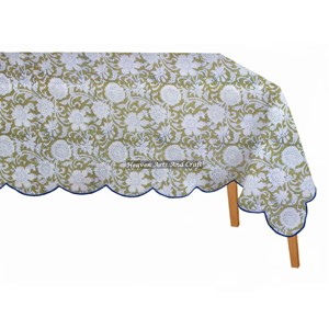 Mantel Rectangular de Algodón Estampado a Mano Personalizado con Borde Festoneado Floral al por Mayor para Fiestas - Product Image 2