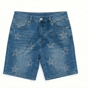 กางเกงยีนส์ขาสั้นผู้ชายประดับเพชร กางเกงยีนส์คริสตัลสุดหรู สตรีทแวร์ ขายส่งจำนวนมาก กระบวนการนำเข้า-ส่งออก - Product Image 1