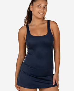 Traje de Baño de Una Pieza Azul Marino para Mujer, Cintura Alta, Cuello Cuadrado, Tirantes Finos, Secado Rápido, Color Sólido, Primavera Verano 2026 - Product Image 4