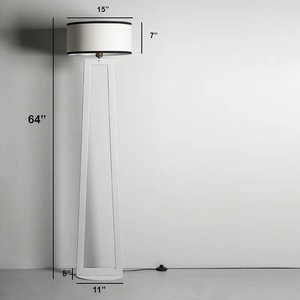 Minimalist White Floor Lamp Nordic Standing Light Geometric Metal <b>Frame</b> Drum Fabric Shade Modern Living Room Lighting - Product Image 2