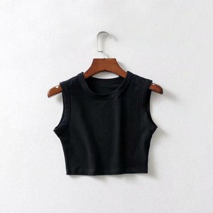 Débardeur court côtelé tricoté pour femme, uni, sans manches, décontracté, pour fitness, yoga, sport d'été, vente en gros OEM - Product Image 5