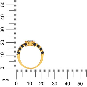 Elegant Yellow Gold <b>Ring</b> with Round-Cut Center Diamond White Diamond Halo and Alternating <b>Black</b> Onyx and Gold Bead Bands - Product Image 4