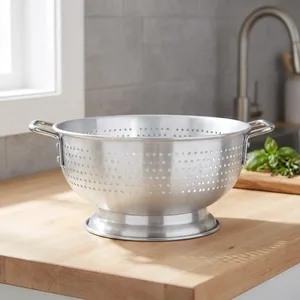 Metal Colander with Base Stainless Steel Strainer Basket Kitchen Food Washing Draining Bowl <b>Vegetable</b> Fruit Pasta Rice Noodle - Product Image 2