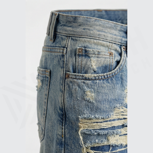 Jean en denim déchiré et délavé coupe slim taille haute pour homme, jambe droite, en coton, style décontracté printemps - Product Image 5
