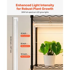 Invernadero Interior de 59 Pulgadas de Alto y 4 Niveles con Luz de Cultivo de Espectro Completo de 180W, Temporizador, Higrómetro y Cubierta Transparente, Soporte de Plástico para Plantas - Product Image 3