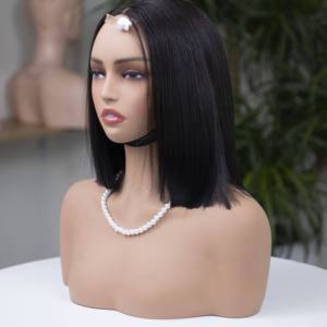 Perruque Bob Courte Droite avec Dentelle Frontale, Noire Naturelle, Sans Colle, 100% Cheveux Humains Vietnamiens - Product Image 1