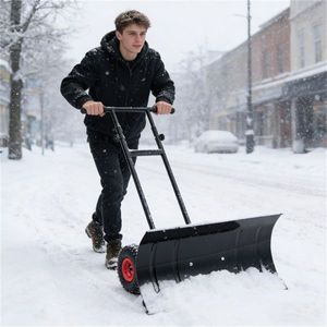 Pelle à neige avec roues de 29'' x 33'' x 44'', poignée inclinable à 6 niveaux et lame rotative à 7 niveaux, pousse-neige pour allée - Product Image 4