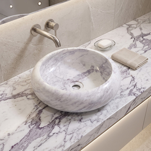 Lavabo rond en marbre blanc, écologique, résistant à l'eau, moderne, pour salle de bain, avec drain intégré, capacité 9L - Product Image 5