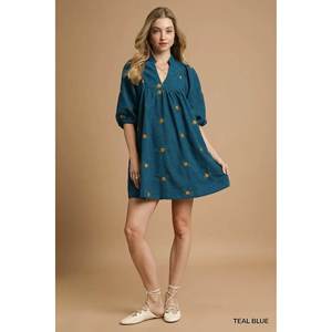 Umgee Corduroy Babydoll Dress con delicado bordado floral Hand-Fulfilled Variant - Product Image 6