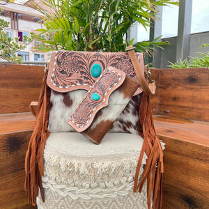 Bolsos cruzados y bolso de mano de cuero de vaca para mujer, elegante, a la moda, conjunto combinado de 2 piezas de alta calidad para mujer - Product Image 4