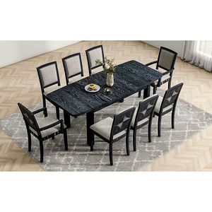 "<b>Rustic</b> 84" Extendable <b>Dining</b> <b>Table</b> <b>Set</b> W/ 6 Upholstered Armless Chairs & 2 Removable Leaves" - Product Image 1