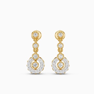 18k Gold Classic <b>Dangle</b> Crystal Drop <b>Earrings</b> Round Cluster Jewelry for Wedding Party - Product Image 1