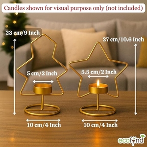 Set of 2 Geometric Metal Wire Gold <b>Candle</b> Holders - Modern <b>Christmas</b> <b>Tree</b> and Star Shape Tealight Votive Stand Set for Decor - Product Image 3