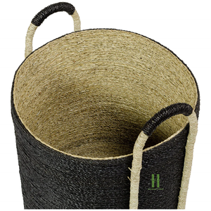 Nouveau panier de rangement rond panier de rangement en jonc de mer tissé noir nouveau panier à linge design de HNH Craft - Product Image 2