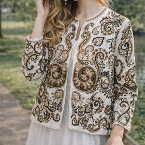 Chaqueta de Invierno para Mujer con Diseño Suzani Bordado a Mano, Tela Blanca, Regalo para Damas de Honor o Ropa de Mujer, Venta al Por Mayor OEM ODM - Product Image 1