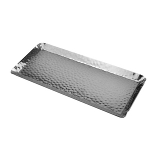Bandeja moderna de metal plateado martillado, bandeja rectangular de acero inoxidable para servir, para decoración de centro de mesa en bodas. - Product Image 2