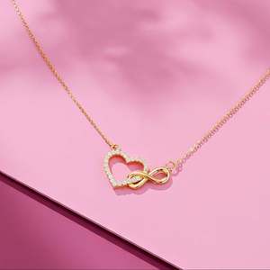 Rose <b>Gold</b> Plated Hallmarked Silver <b>Infinity</b> Heart Pendant with Imitation Pearl for Women - Product Image 1