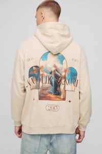 Sweat-shirt à capuche oversize pour homme, couleur crème, avec imprimé Venise au dos, manches classiques, coupe décontractée en tricot, style automne - Product Image 5