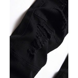 Jeans slim droits personnalisés pour hommes grandes tailles, en coton, séchage rapide, style vintage, taille mi-haute, déchirés, imprimés, décontractés, style urbain - Product Image 2