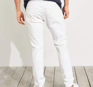 Pantalones de mezclilla blancos de moda urbana para hombre, transpirables, 100% algodón, con logotipo personalizado, lavados, de alta calidad, corte lápiz. - Product Image 3