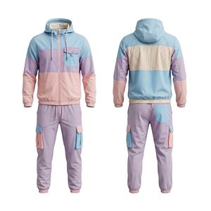 White Textured Stitching Hooded Full Zip Breathable Blank <b>Tracksuit</b> Breathable Jacket Pants Combo Lightweight <b>Tracksuits</b> - Product Image 4