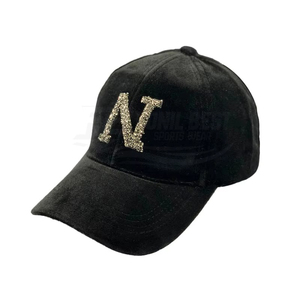 Gorra de Béisbol Negra de Moda para Primavera/Otoño, Fabricada al por Mayor, 100% Poliéster, Unisex, con Pedrería de Terciopelo - Product Image 4