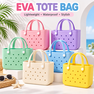 Waterproof EVA Tote <b>Bag</b> Lightweight Perforated Open Top Two Handles Button Portable Shopping Beach Travel <b>Bag</b> for Women - Product Image 2