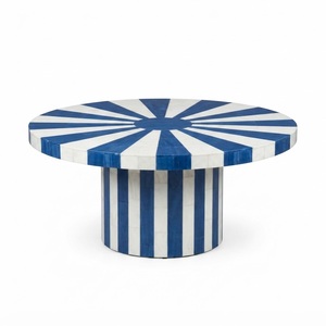 Mesa de centro moderna con incrustaciones de hueso a rayas blancas y negras, diseño en cascada, mesa auxiliar en forma de U para la entrada, decoración de lujo para el pasillo. - Product Image 2