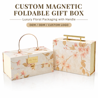 Boîte cadeau magnétique pliable personnalisée à motif floral avec poignée métallique pour coffrets cadeaux de soins de la peau et de parfums – Vente en gros, luxe moderne, gaufrage