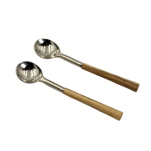 Juego de 2 Cucharas para Helado de Acero Inoxidable Sostenible con Mango Largo con Diseño de Madera, Herramientas para Helado para Servir en Fiestas y Cenas - Product Image 3
