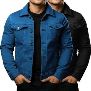 Veste décontractée en toile pour homme, coupe ample, logo frontal, grande taille, style denim délavé, streetwear tendance, vente en gros OEM - Product Image 6