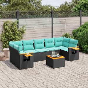 Juego de sofás de patio de ratán sintético negro de 8 piezas con cojines, conjuntos de jardín - Product Image 1