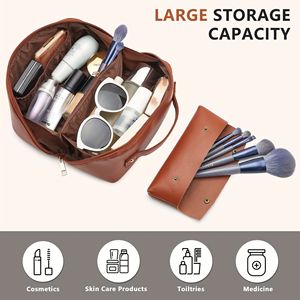 BAGMIND Lot de 2 trousses de maquillage portables en cuir grande capacité, étui de voyage pour cosmétiques Peach Loft S, solution de rangement élégante et portable - Product Image 6