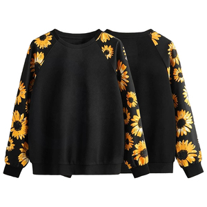 Black Floral Sunflower Print <b>Raglan</b> Sleeve Pullover Sweatshirt O-Neck Loose Fit Casual Unisex Knitted <b>Top</b> Autumn Wear - Product Image 6