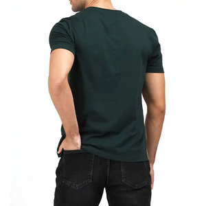T-shirt décontracté pour homme en jersey de coton vert foncé à manches courtes, col rond, coupe classique, couleur unie, tricoté, respirant, 180g - Product Image 1