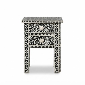 Table de chevet artisanale traditionnelle indienne avec incrustations en os, motif floral, commode à 3 tiroirs, meuble d'appoint pour chambre à coucher, prix bas - Product Image 2