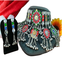 Ensemble ras du cou pour femmes, perles élégantes, pierres précieuses ornées autour du cou, collier afghan.
