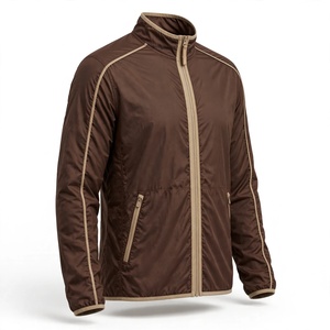 Men's Brown Windproof <b>Racer</b> <b>Jacket</b> Stand Collar Zipper Closure Casual Autumn Wear Regular Fit Solid Color Polyester Material - Product Image 4