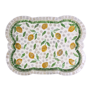 Bandeja de borde curvo de MDF hecha a mano con diseño de incrustaciones de Capiz de hoja de limón, bandeja decorativa para servir para cocina, comedor y decoración del hogar - Product Image 3