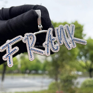 Trendy Christian Rapper Charm Shiny Custom High Quality Iced Name LAB Grown Crystal Rhinestone Initial Letter Pendant <b>Rope</b> <b>Chain</b> - Product Image 1