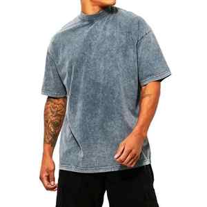 T-shirt en coton épais délavé à l'acide, coupe oversize, 100% coton, pour hommes, vente en gros - Product Image 3