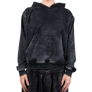 Sweat-shirt à capuche oversize noir délavé style vintage en molleton épais unisexe, haut de mode streetwear - Product Image 1