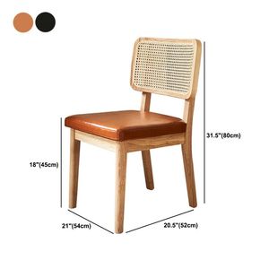 Elegante Silla de Comedor de Madera de Teca Sólida con Respaldo de Ratán Natural y Asiento Acolchado de Cuero Cómodo - Product Image 1