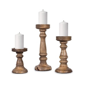 Support de bougie en bois rustique fait main, décoration d'intérieur naturelle style ferme, centre de table pour salle à manger et salon - Product Image 3