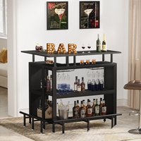 Table à vin en bois en forme de L moderne et décontractée, mobilier de bar à domicile avec design ergonomique, construction robuste, finition noire