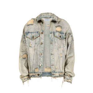 Custom made design <b>cropped</b> light blue ink paint washed high quality plus size men classic <b>denim</b> <b>jacket</b> - Product Image 2