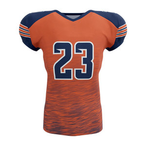 Customizable Orange American Football Jersey V-Neck Short Sleeve Sublimated Print Moisture Wicking Mesh Uniform for <b>Men</b> - Product Image 1